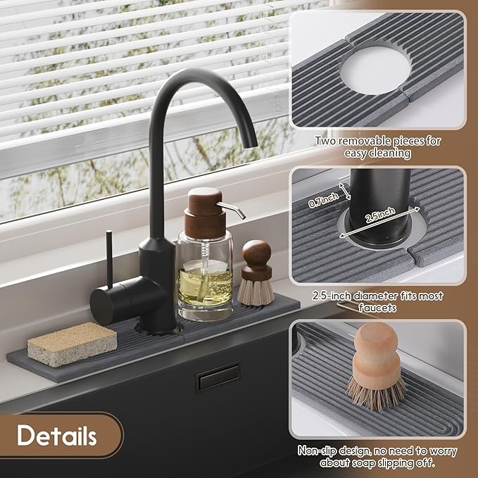 Faucet Mat for Kitchen Sink, Diatomite Quick Drying Tray, 15.8 Inch Kitchen - Image 4