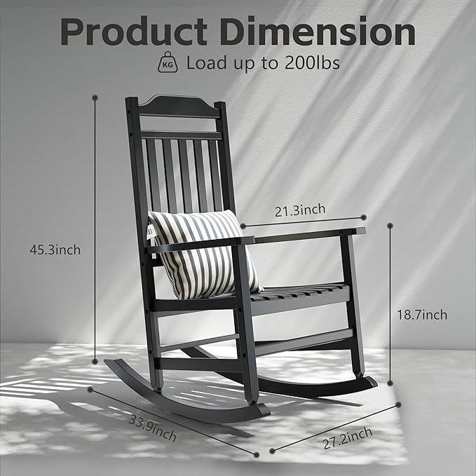 Patio Rocking Chair Outdoor Set of 2,Weather Resistant Poly Resin Oversized Porch Rocker,High Back Smooth Design,350lb Weight Capacity,Indoor Outdoor Use(2, Black) - Image 3
