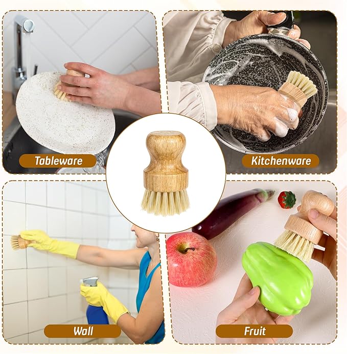 12 Pcs Bamboo Dish Scrub Brushes Kitchen Dishwashing Cleaning Brush Wooden - Image 4