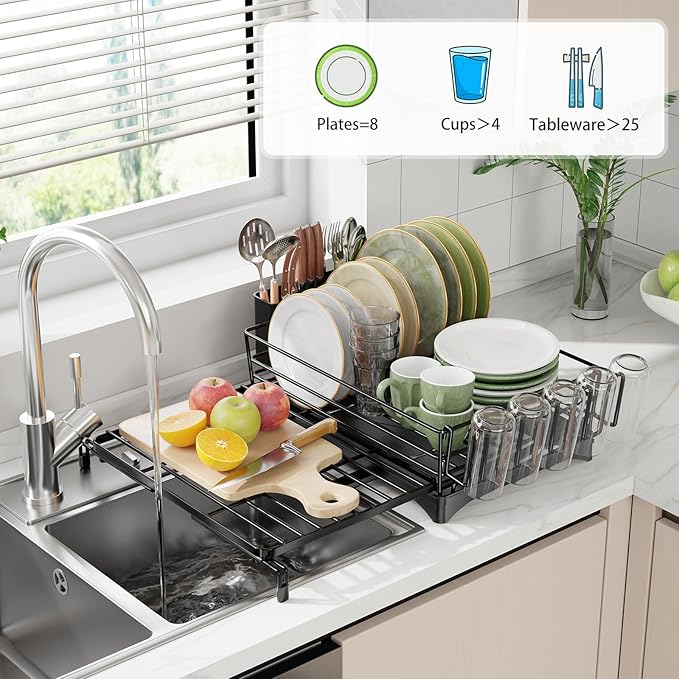 Expandable Dish Drying Rack for Kitchen Counter, Large Capacity Dish Drainer - Image 5