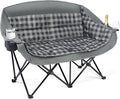 Double Camping Chairs Padded Loveseat Chair for 2 Person - Heavy Duty Oversized Camping Couch for Adults Outdoor Lawn Beach Portable Folding Sofa with Cup Holders Support 600lbs, Grey by PUVASIA