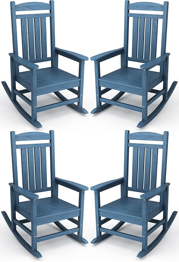 KINGYES HDPE Patio Rocking Chair Set of 4, Outdoor Rocking Chairs Porch Rocker for Adults, Navy by KINGYES