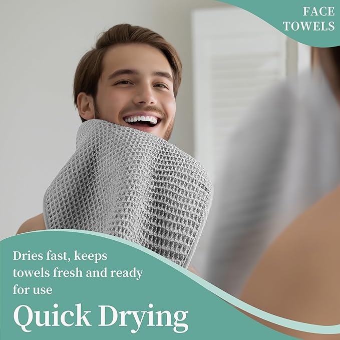 Microfiber Waffle Face Towels, 2 Pieces, Fast Drying, Lint Free 430 GSM - Image 5