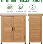 Outdoor Storage Cabinet & Potting Bench Table with Metal Top, Wooden Patio Furniture, Garden Workstation (Light Brwon, 36x31x17in) - Image 5