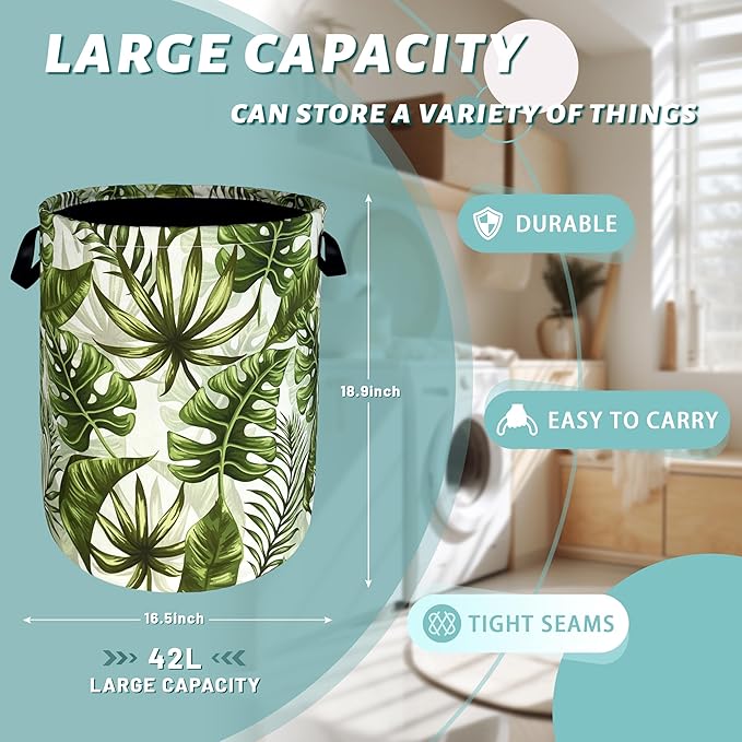 Tropical Leaves Laundry Basket Hawaii Foldable Funny Laundry Hamper Oxford - Image 2