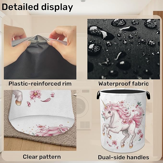 Unicorn Pink Foldable Canvas Laundry Basket - Image 5