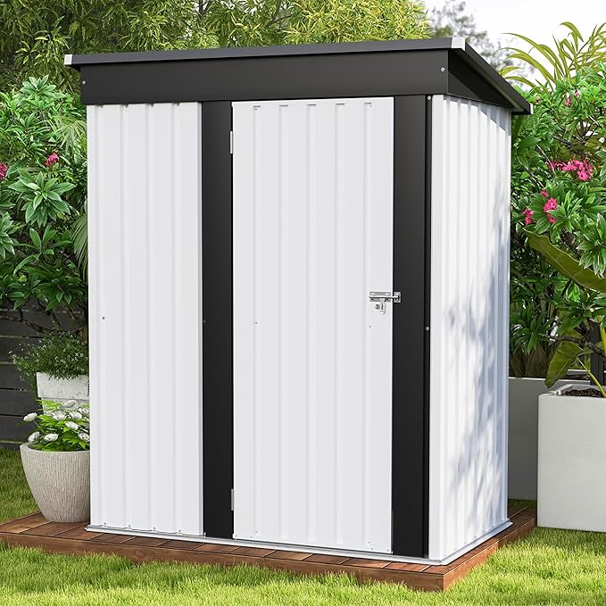 Patiowell 5x3 FT Outdoor Storage Shed, Garden Tool Shed with Sloping Roof and Lockable Door, Metal Shed for Backyard Garden Patio Lawn, White by Patiowell