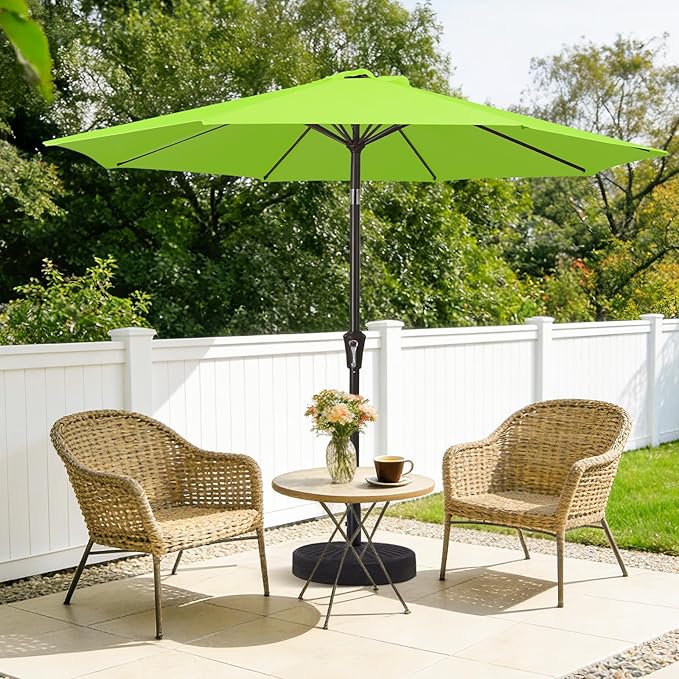 MEWAY 9ft Patio Umbrella Outdoor Table Umbrellas with Push Button Tilt and Crank, Market Umbrella 8 Sturdy Ribs for Deck, Garden, Pool and Backyard, Apple Green - Image 2