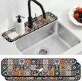 2 Pcs Kitchen Sink Splash Guard Faucet Mats Colored Bohemian Tiles Pattern by CONCHLERY%E6%97%97%E8%88%B0%E5%BA%97