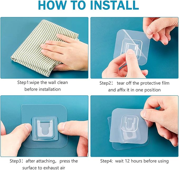 Double Sided Adhesive Wall Hooks, 24 Pack Self Adhesive Hooks, Suitable - Image 5