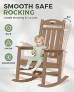 Oversized Rocking Chair Outdoor, High Back Porch Rocker Chair, HDPE All Weather Resistant Rocking Chairs for Patio, 386lbs Weight Capacity, Teak - Image 4
