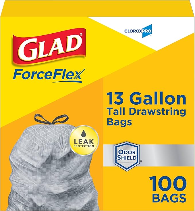 CloroxPro Glad ForceFlex 13 Gallon Tall Kitchen Drawstring Trash Bags, 100 Ct by GladTrashFoodStorage