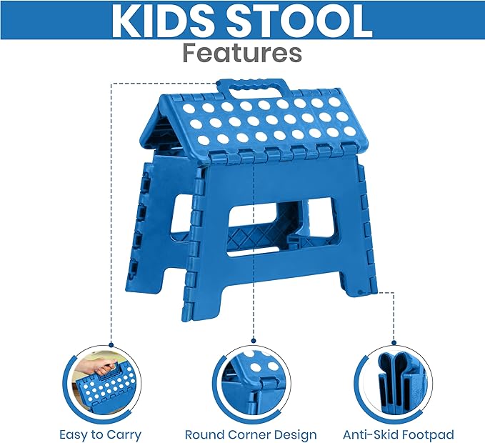 Utopia Home Folding Step Stool with Handle – 9 Inch Anti Slip Collapsible Stool – Holds Up to 300 lbs – Sturdy Plastic Step Stool Foldable for Kitchen, Bathroom and Home Use (2-Pack, Blue) - Image 3