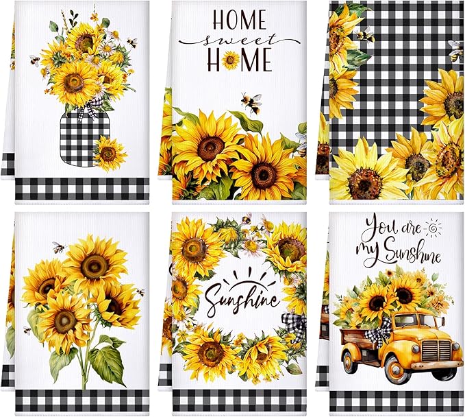 Geyoga 6 Pcs Spring Floral Kitchen Towels Flamingo Dish Hand Towels Sunflower by Geyoga