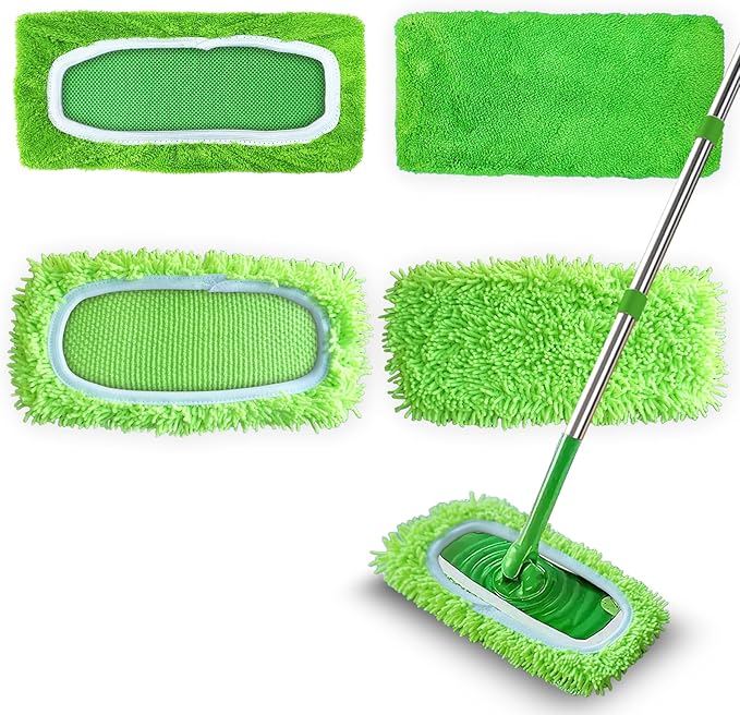4 Pack Reusable Microfiber Mop Pads Compatible by GreatHomeCleaningHelper