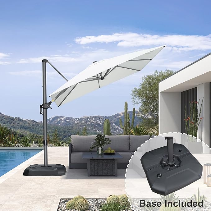 PURPLE LEAF 8 Feet Square Cantilever Umbrella Patio Umbrella with Base Outdoor Umbrella Aluminum Offset with 360-degree Rotation for Garden Deck Pool Patio White - Image 2