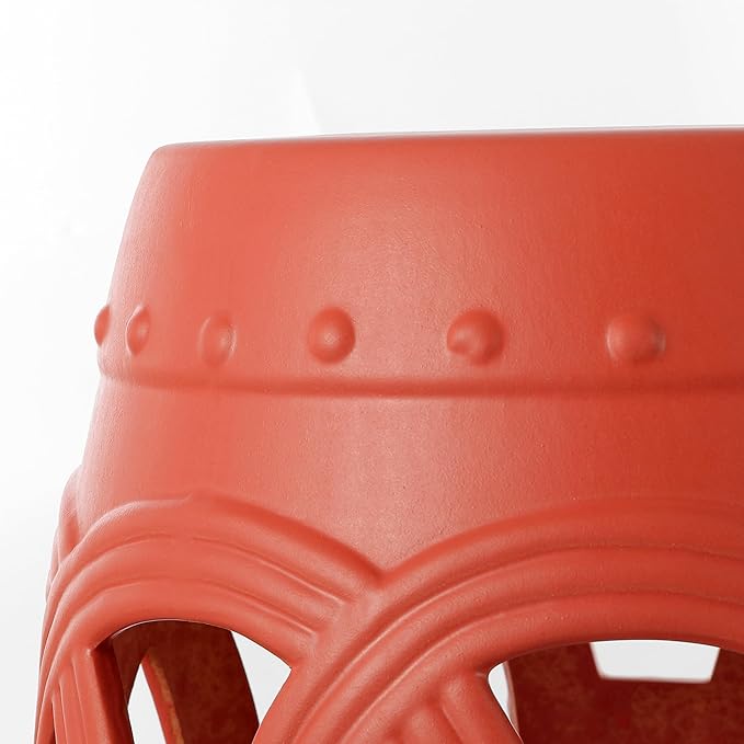 JONATHAN Y TBL1022G Lucky Coins 16" Chinese Ceramic Drum Indoor/Outdoor Garden Stool Bohemian, Coastal, Cottage, French Country, Traditional, for Living Room, Garden Room, Patio, Matte Coral - Image 7