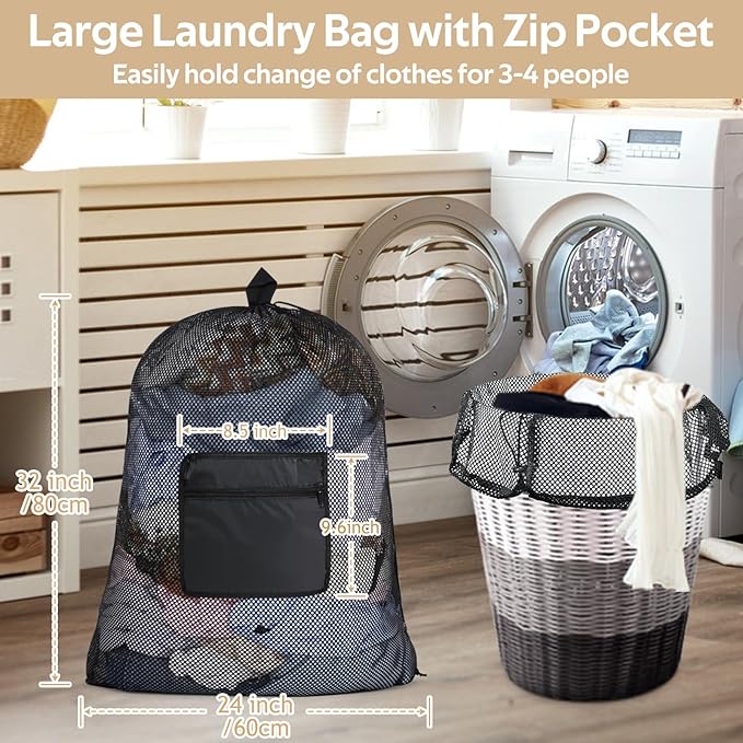 OTraki Mesh Laundry Bag Backpack 24x32 Inch Gym Drawstring Backpack Travel - Image 5