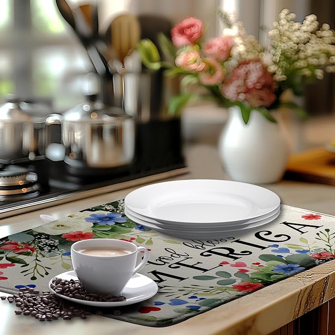 4th of July Patriotic Floral Dish Drying Mat Summer Memorial Day Large Kitchen - Image 6