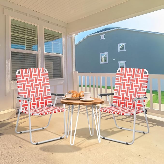 VINGLI Patio Lawn Webbed Folding Chairs Outdoor Beach Portable Camping Chair for Yard, Garden (2, Red, Oversized) - Image 2