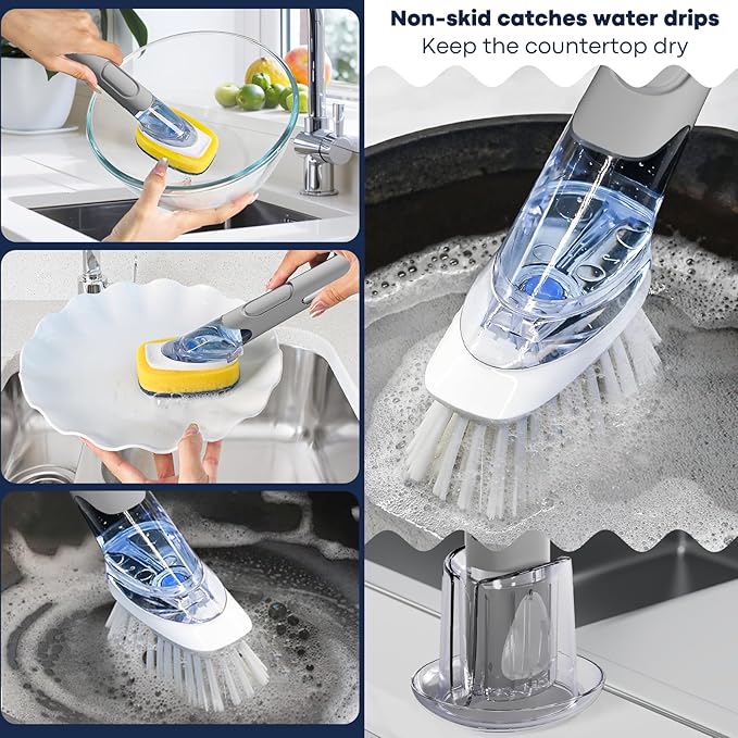 Dish Brush with Soap Dispenser Storage Set with 2 PCS Brush Refills & Holder - Image 5