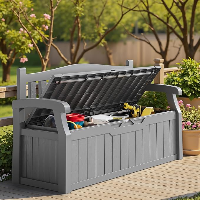 Homall 75 Gallon Outdoor Storage Benches Lockable Deck Box with Waterproof and UV Resistant, Waterproof Storage Box for Patio Furniture, Tools, Cushions (Grey) - Image 7