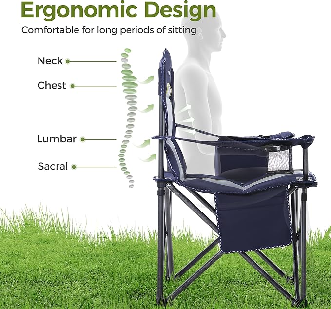 ALPHA CAMP Heavy Duty Camping Chair 500LBS Capacity, Oversized Folding Chair for Heavy People, Padded Portable Outdoor Chair with Cooler Bag & Cup Holder for Camping, Fishing, Beach - Image 5