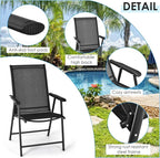 Giantex Set of 2 Patio Folding Chairs, Portable Outdoor Dining Chairs with Armrest for Porch Camping Pool Beach Deck Lawn Garden, Metal Frame, Black - Image 6
