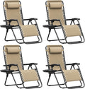 Homall Zero Gravity Chair Patio Folding Lawn Outdoor Lounge Gravity Camp Reclining Lounge Chair with Cup Holder Pillows for Poolside Backyard and Beach Set of 4 (Beige) by Homall