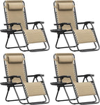 Homall Zero Gravity Chair Patio Folding Lawn Outdoor Lounge Gravity Camp Reclining Lounge Chair with Cup Holder Pillows for Poolside Backyard and Beach Set of 4 (Beige) by Homall