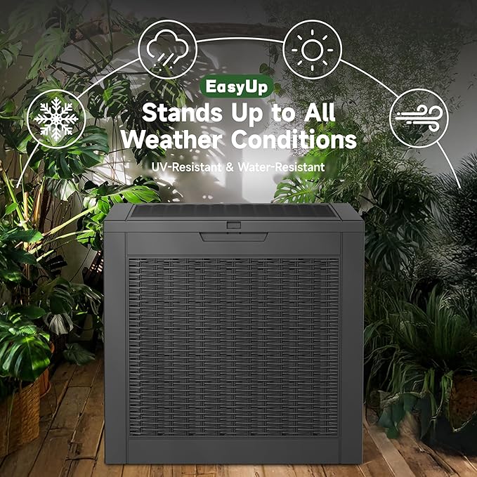 EasyUp 34 Gallon Resin Deck Box Waterproof, UV Resistant Outdoor Storage Box for Delivery, Garden, Patio,and Porch, Rattan Black - Image 4
