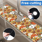 70s Retro Orange Floral Kitchen Sink Splash Guard Mat Absorbent Fast Drying Mat - Image 7