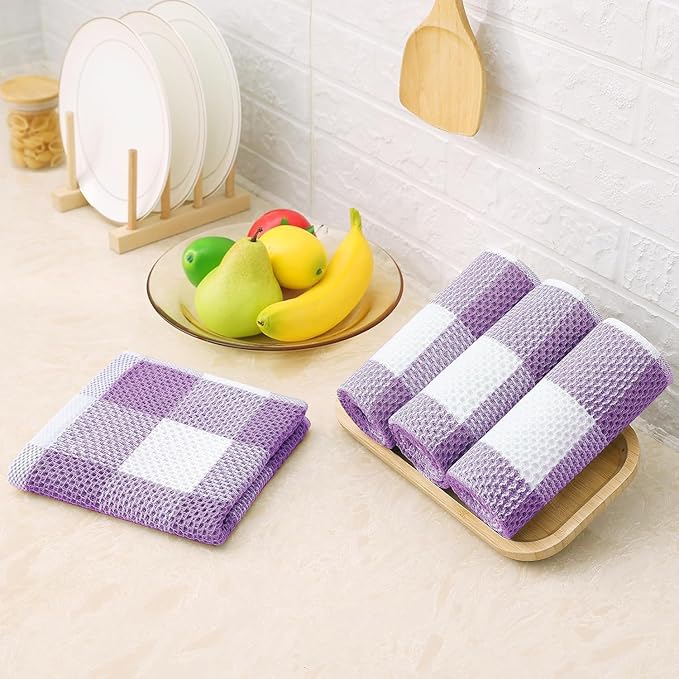 Homaxy 100% Cotton Waffle Weave Check Plaid Kitchen Towels, 13 x 28 Inches - Image 2