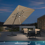 PURPLE LEAF 10 Feet Patio Umbrella with Base Outdoor Cantilever Solar Powered LED Square Umbrella Aluminum Offset Umbrella with 360-degree Rotation for Garden Deck Pool Patio, Beige - Image 2