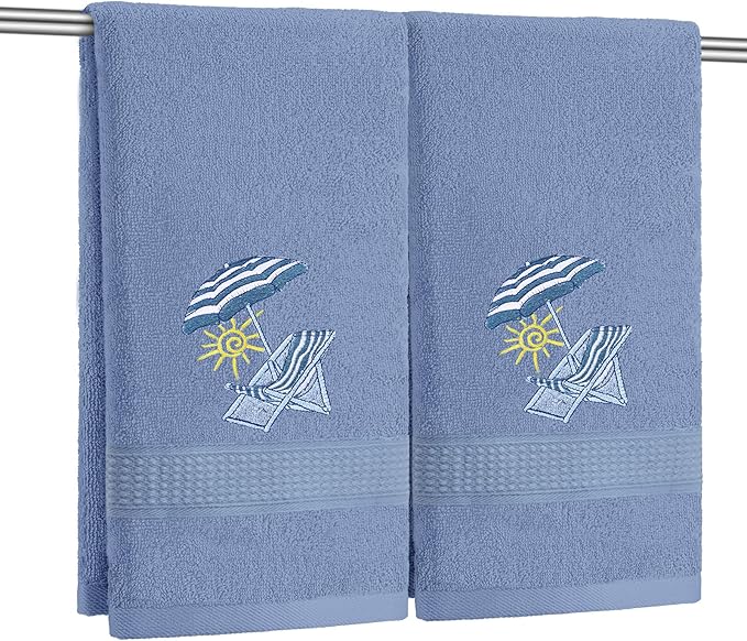 2 Pcs Beach Chair Hand Towels Slate Blue Bathroom Decor 14x29 Inch Embroidered by SmoothNovelty
