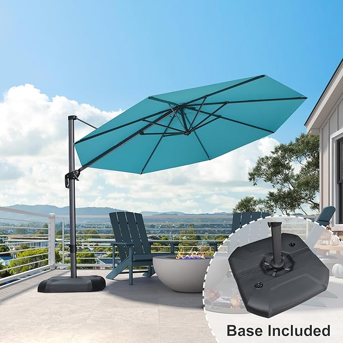 PURPLE LEAF 11 Feet Patio Cantilever Umbrella with Base Outdoor Umbrella Round Aluminum Offset with 360-degree Rotation for Garden Deck Pool Patio, Turquoise Blue - Image 2