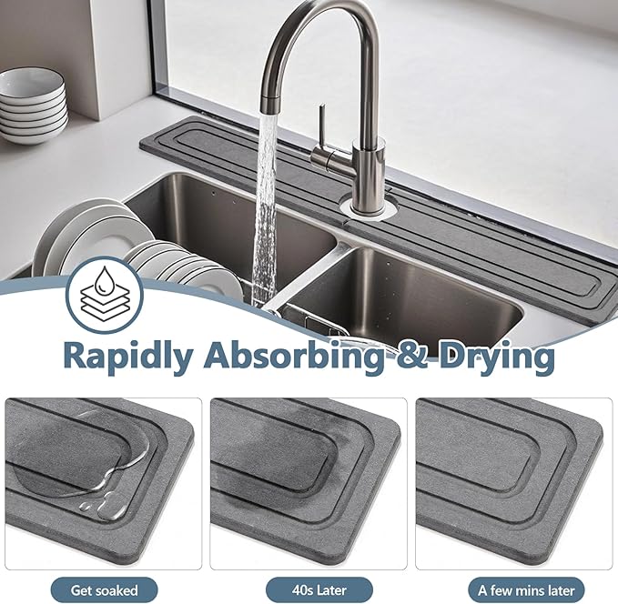 Faucet Mat for Kitchen Sink, Rapidly Absorbing Diatomite Fast Drying Stone - Image 3