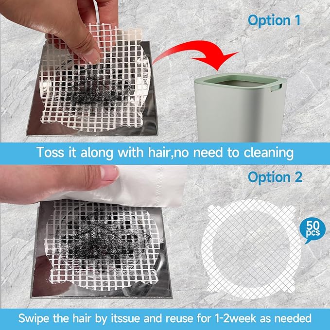 VIVIDLY 50 Pack Disposable Shower Drain Cover Hair Catcher Shower Drain Mesh - Image 4