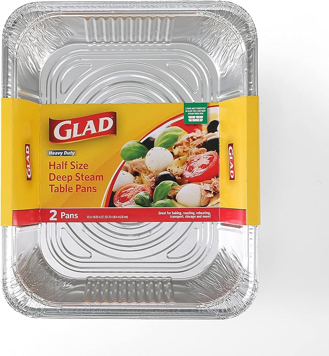 Glad Disposable Half Size Aluminum Steam Pans, Deep Heavy Duty Foil Pans - Image 2