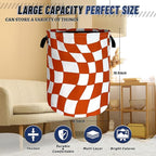 Orange Checkerboard Laundry Hamper Foldable Oxford Cloth Colorful Plaid Laundry - Image 3