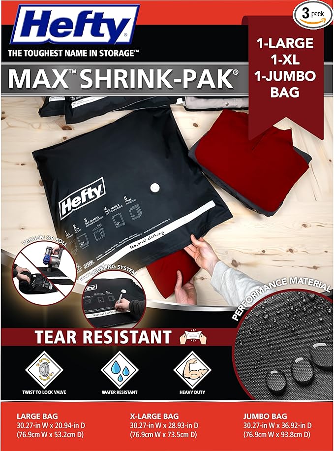 Hefty MAX Shrink-Pak Vacuum Storage Bags Combo Pack – Max Strength Tear-Proof by Hefty