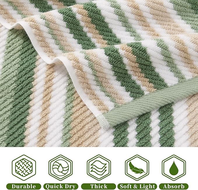 Green Hand Towels Set of 4, Striped Hand Towels - Image 2
