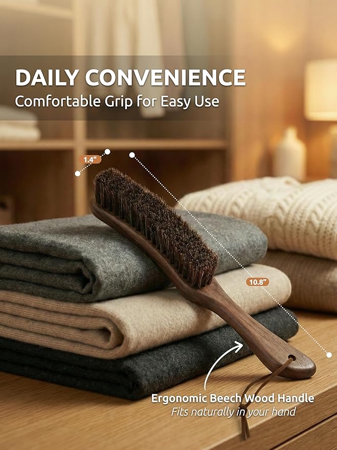 Lint Brush for Clothes with 100% Soft Horse Hair Bristle, Large Walnut Wood - Image 3