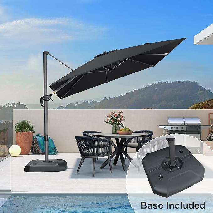 PURPLE LEAF 9 Feet Square Cantilever Umbrella Patio Umbrella with Base Outdoor Umbrella Aluminum Offset with 360-degree Rotation for Garden Deck Pool Patio Black - Image 2