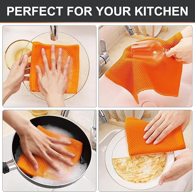 Kitinjoy 100% Cotton Kitchen Dish Cloths, 12 Pack Waffle Weave Ultra Soft - Image 4