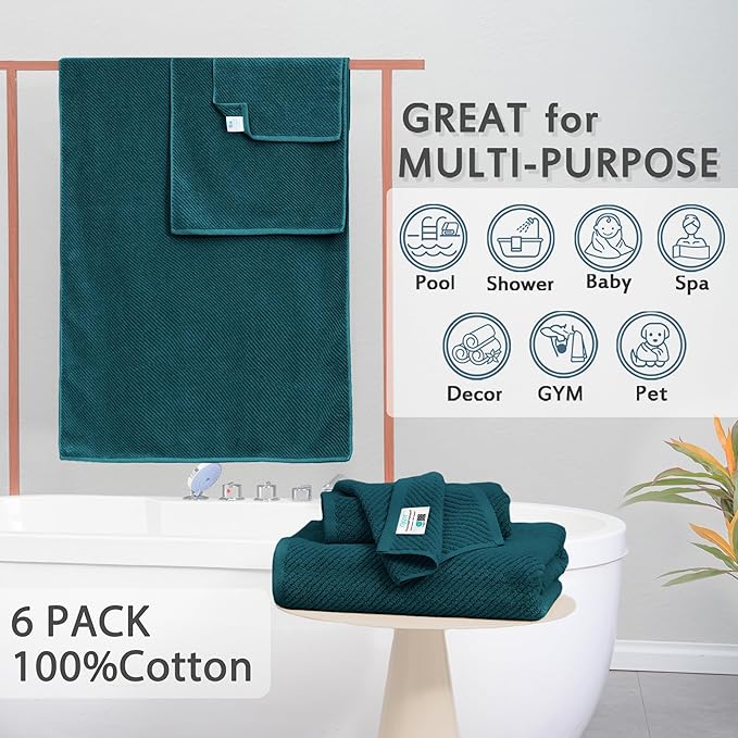 Bathroom Towels, 6 Piece Towel Set - Image 3