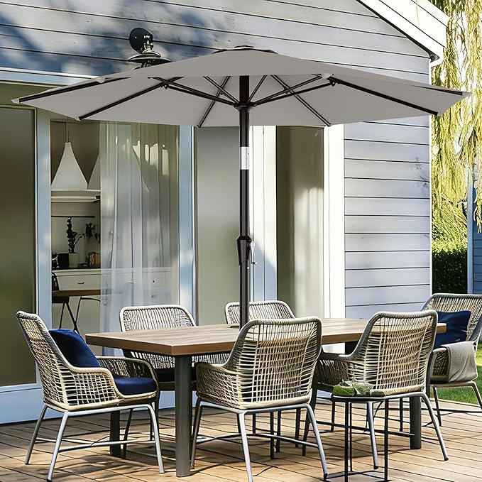 AreShark 9 FT Patio Umbrella for Outdoor, Outdoor Table Umbrella with Push Button Tilt and Crank, Outdoor Patio Umbrellas with 8 Sturdy Ribs for Market, Garden, Pool (Light Gray) - Image 2