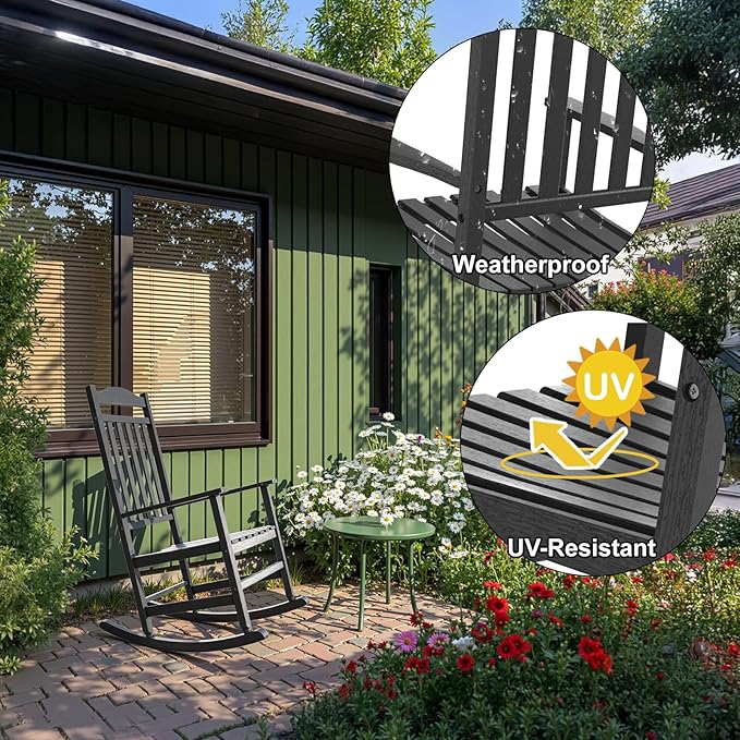 Patio Rocking Chair Outdoor Set of 1,Weather Resistant Poly Resin Oversized Porch Rocker,High Back Smooth Design,350lb Weight Capacity,Indoor Outdoor Use - Image 7