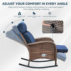Zero Gravity Patio Rocking Wicker Recliner Chair - Wicker Outdoor Lounge Chair with Adjustable Backrest & Footrest, All Weather Reclining Rocker Chairs with Thick Cushion for Pool Deck Blue - Image 6