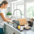 Dish Drying Rack Black with Diatomaceous Earth 1 Tier, Large Capacity Space - Image 6